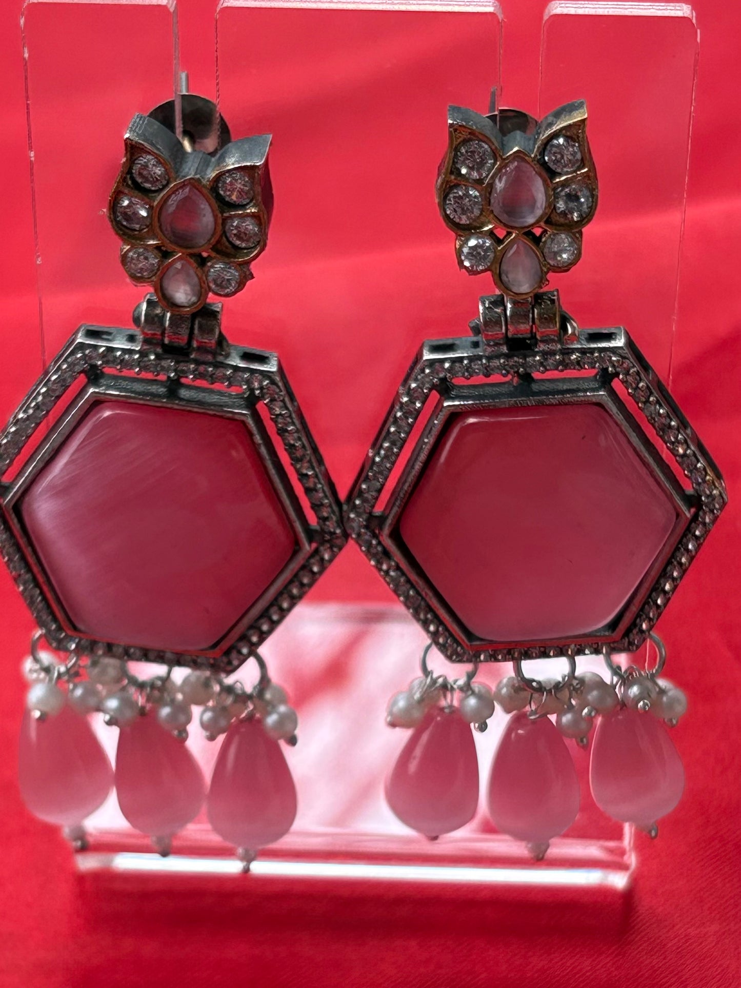 GEOMETRIC DROP EARRING OXIDIZED