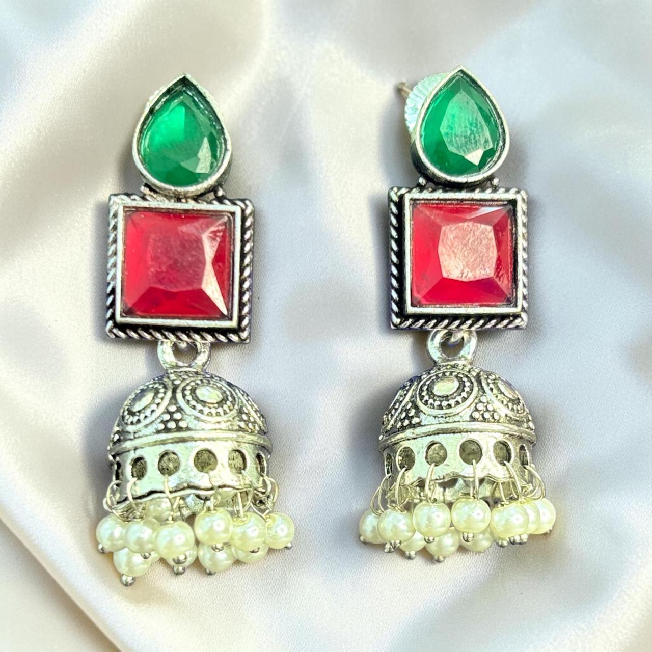 OXIDISED STONE JHUMKAS