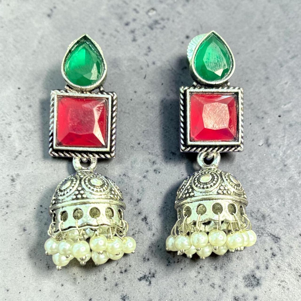 OXIDISED STONE JHUMKAS