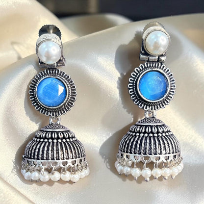 OXIDISED BLUE STONE JHUMKAS