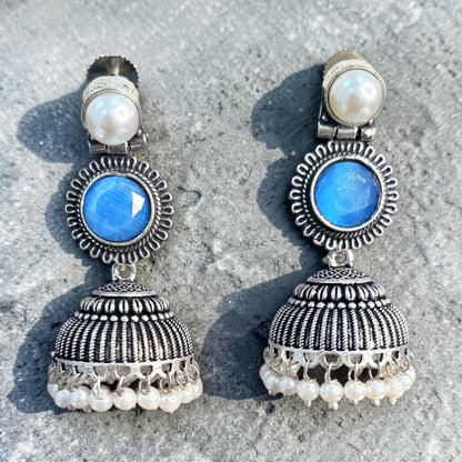 OXIDISED BLUE STONE JHUMKAS