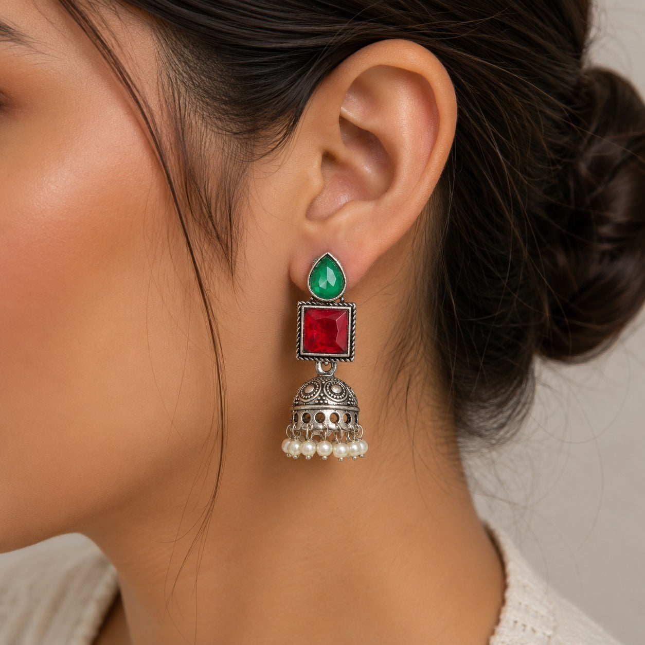 OXIDISED STONE JHUMKAS