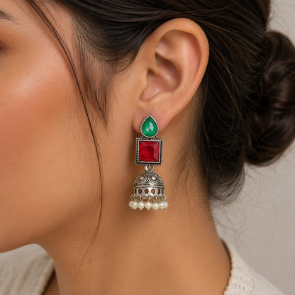 OXIDISED STONE JHUMKAS