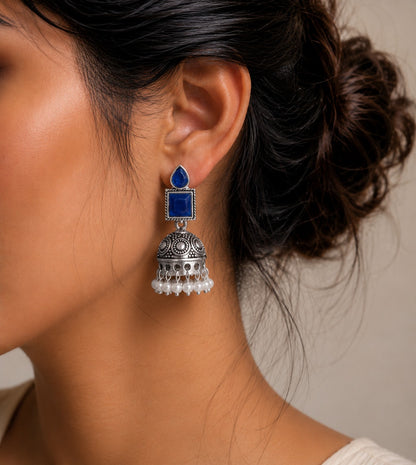 OXIDISED STONE JHUMKAS
