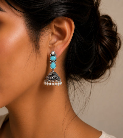 OXIDISED SILVER JHUMKA-