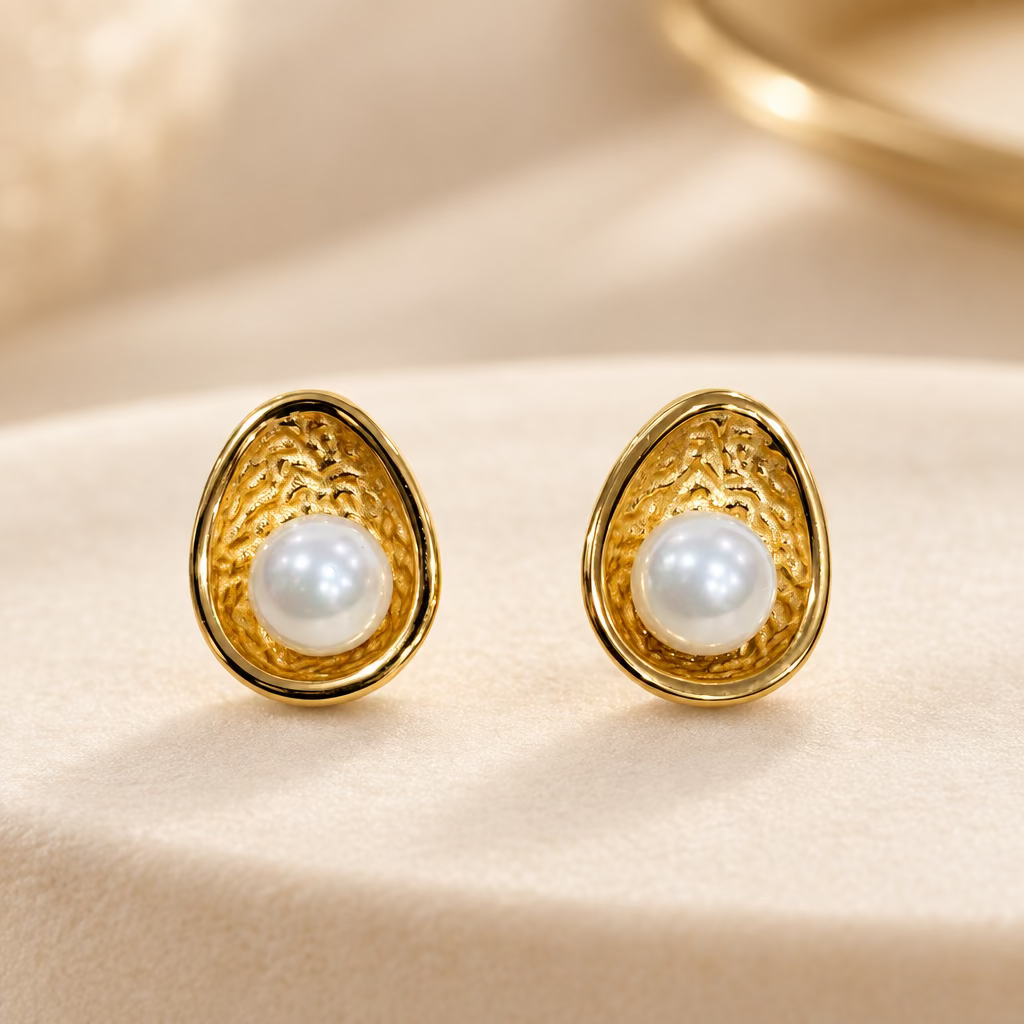 Gold-toned white pearl stud