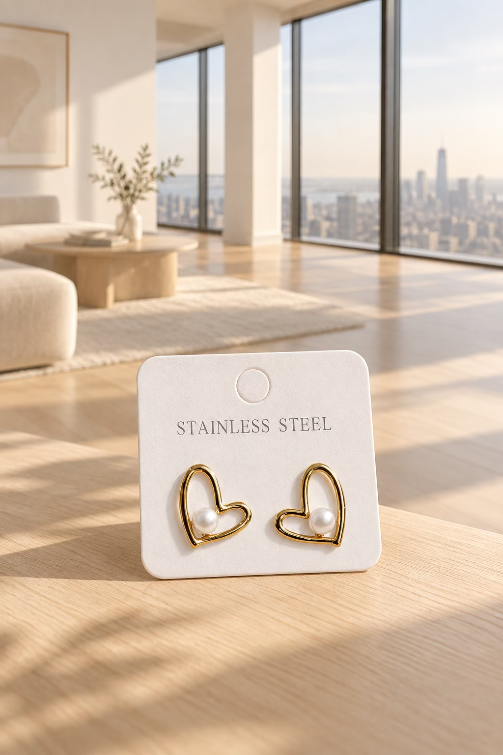 Gold heart-shaped stainless steel stud