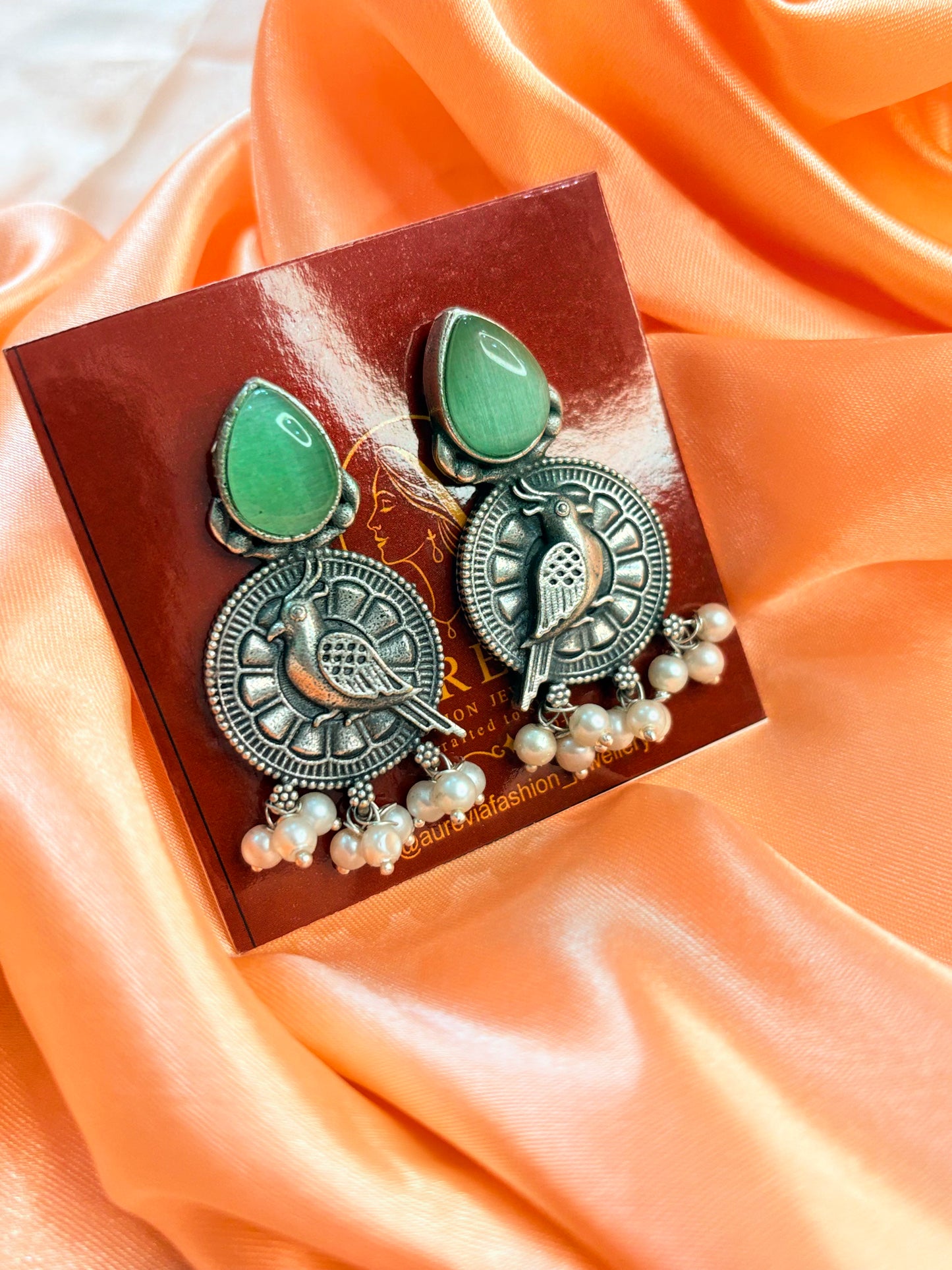 Oxidised Bird Pearl Drop Earrings