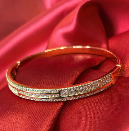 Gold Tone Cubic Zirvonia Pave Bangle