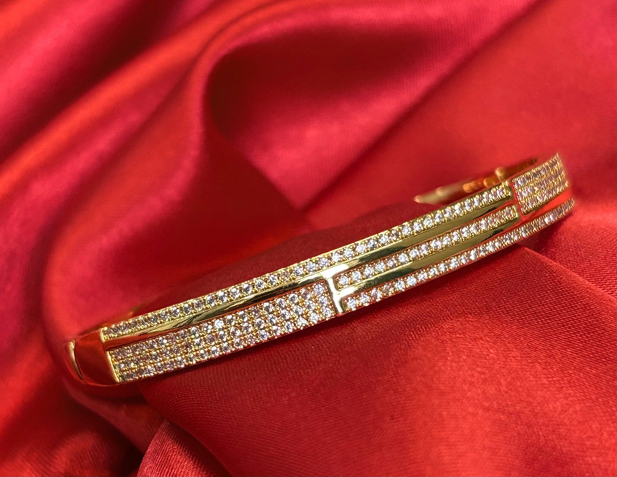 Gold Tone Cubic Zirvonia Pave Bangle