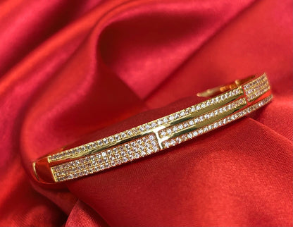 Gold Tone Cubic Zirvonia Pave Bangle