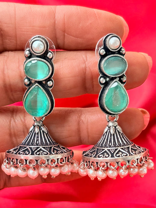 OXIDISED SILVER JHUMKA-