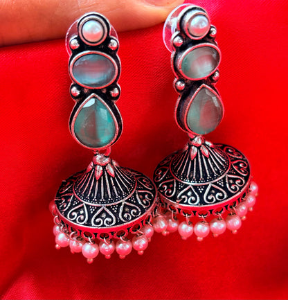 OXIDISED SILVER JHUMKA-
