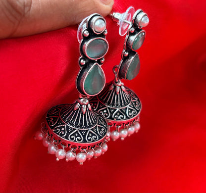 OXIDISED SILVER JHUMKA-