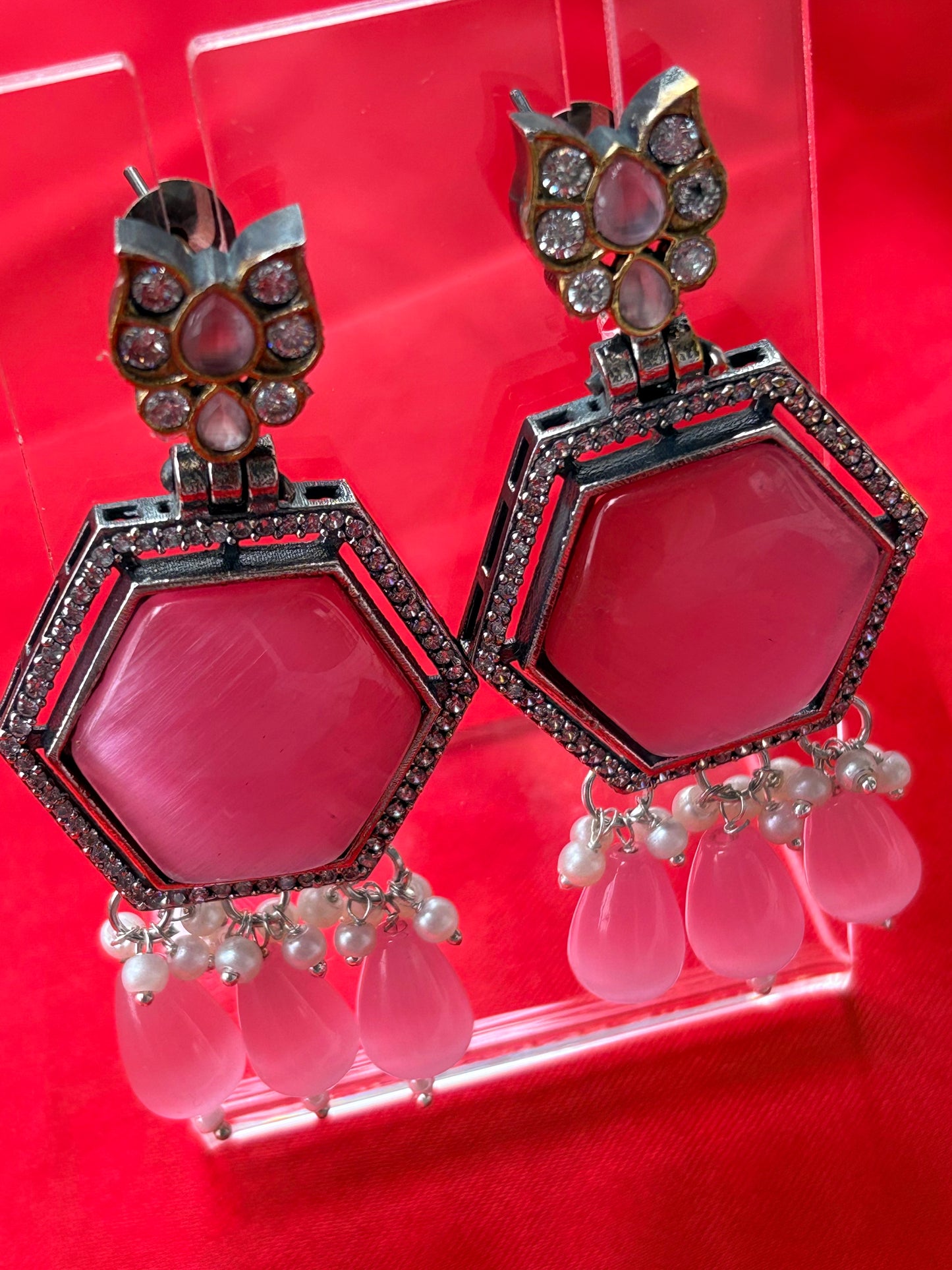 GEOMETRIC DROP EARRING OXIDIZED
