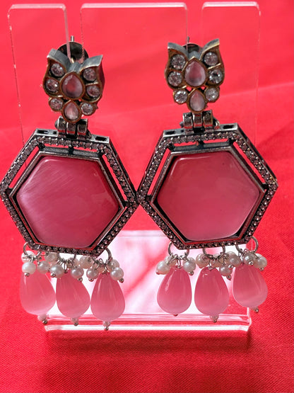 GEOMETRIC DROP EARRING OXIDIZED