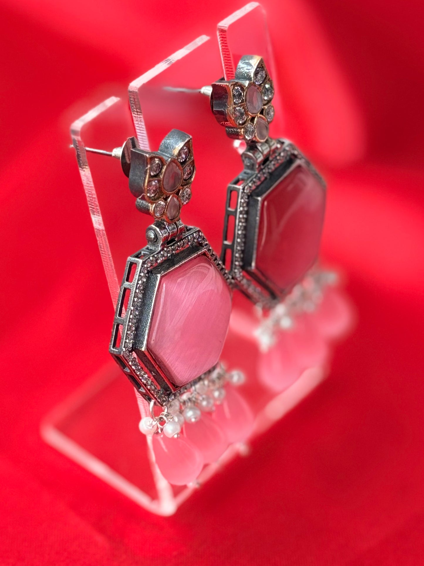 GEOMETRIC DROP EARRING OXIDIZED