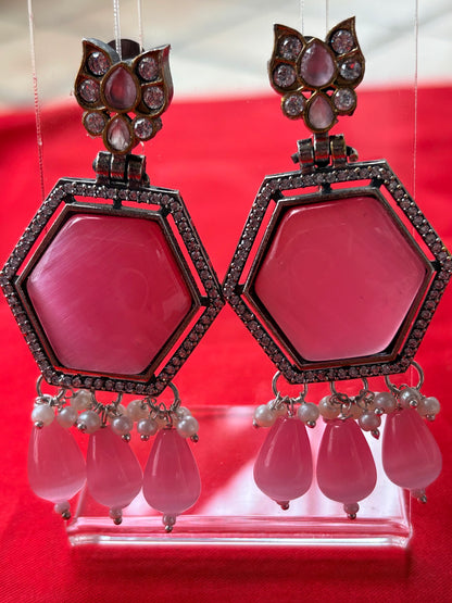 GEOMETRIC DROP EARRING OXIDIZED