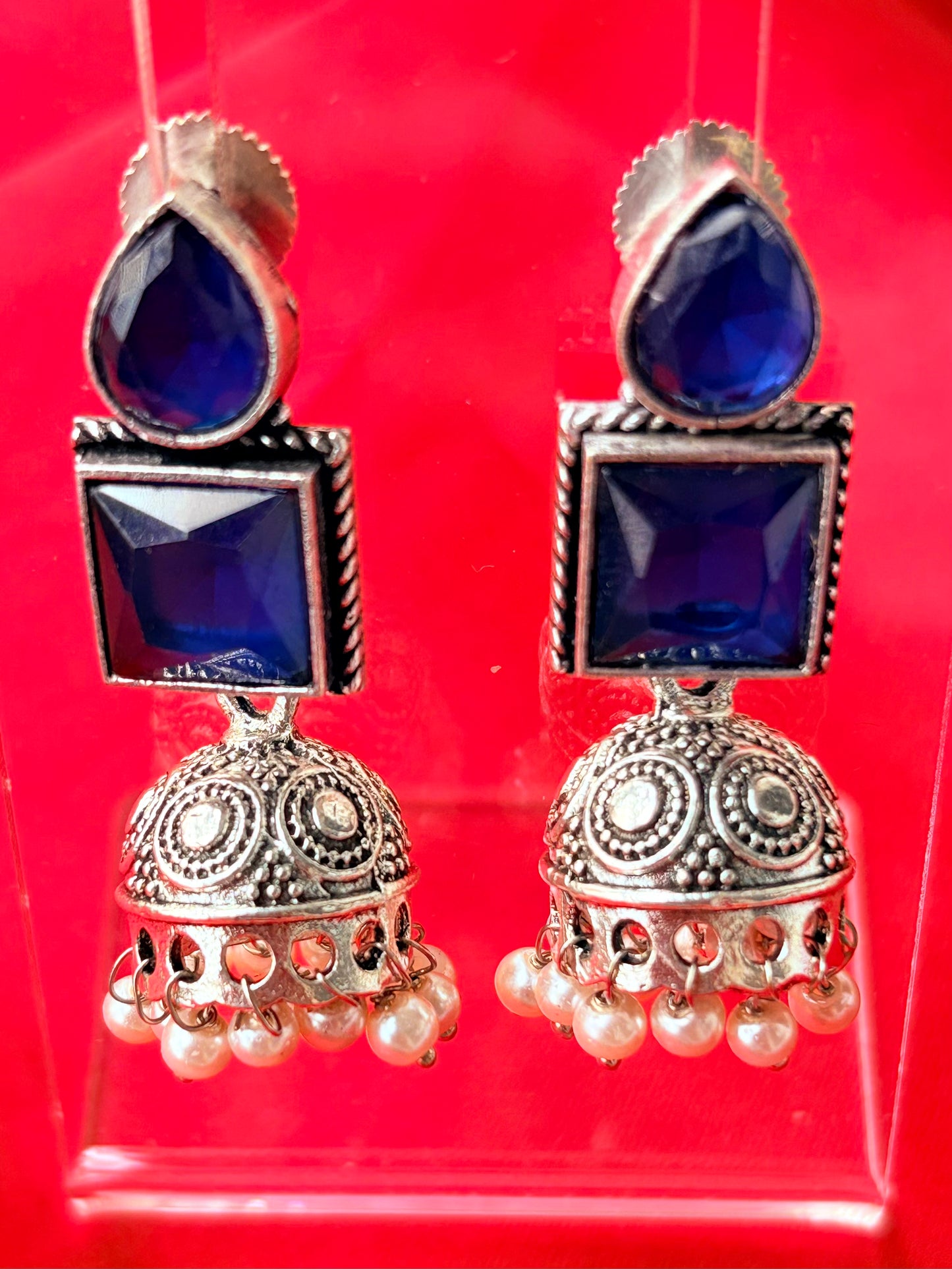OXIDISED STONE JHUMKAS