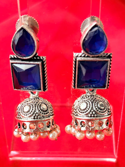 OXIDISED STONE JHUMKAS