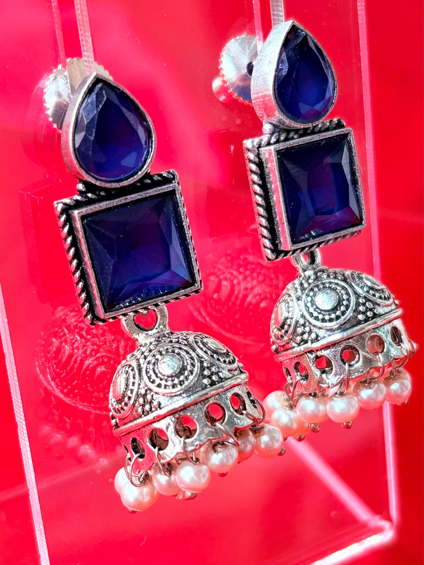 OXIDISED STONE JHUMKAS