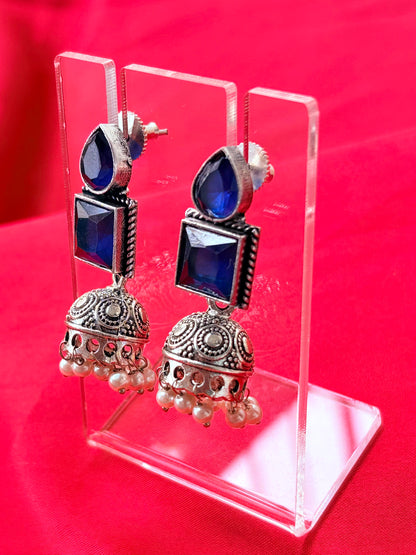 OXIDISED STONE JHUMKAS
