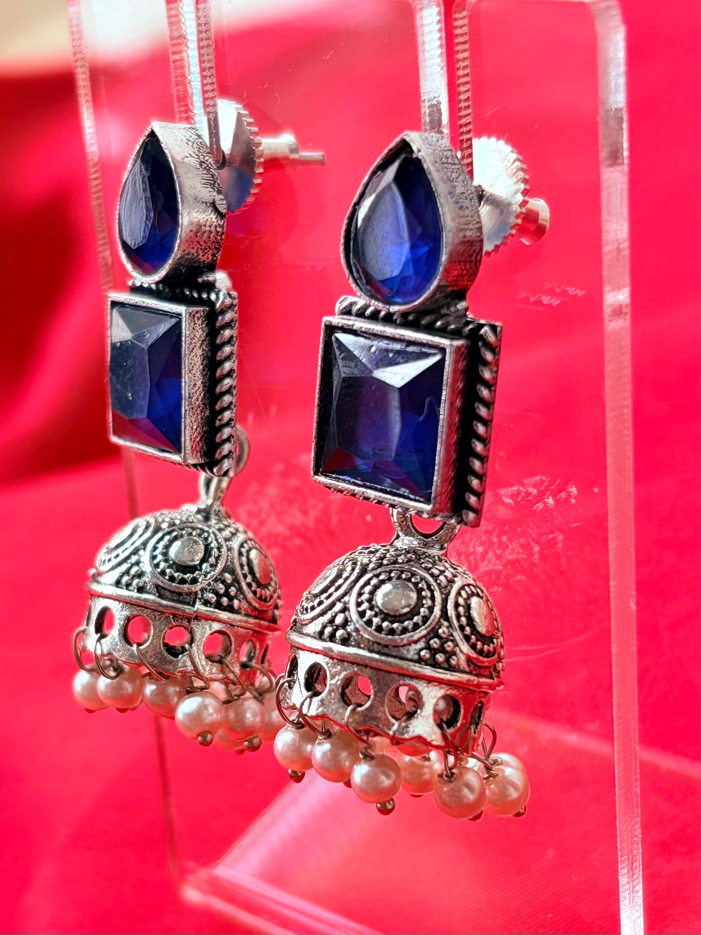 OXIDISED STONE JHUMKAS