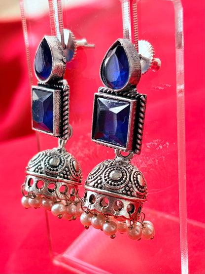 OXIDISED STONE JHUMKAS