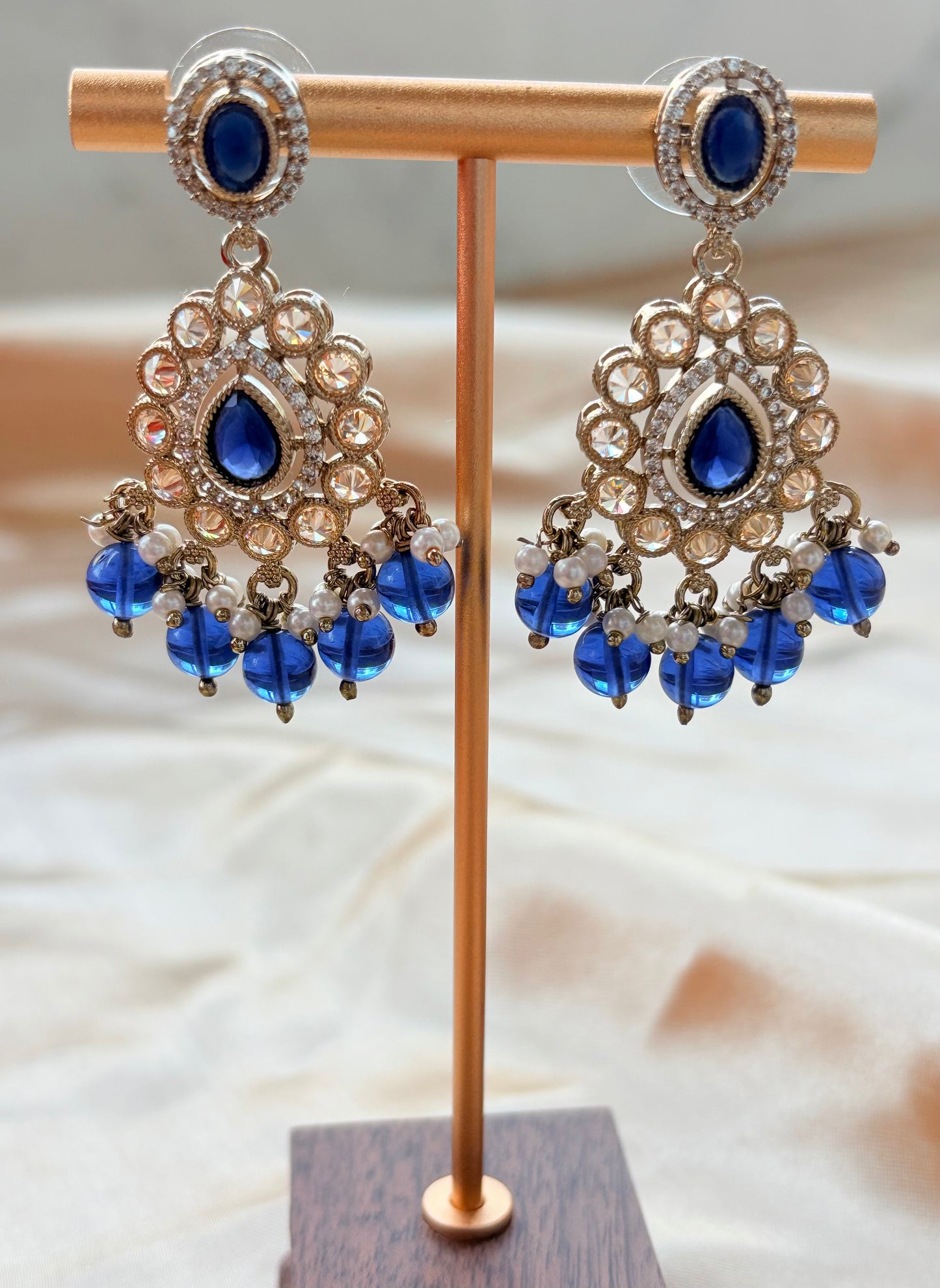 Noor Blue Kundan Drops