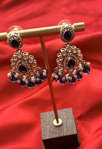 Noor Blue Kundan Drops