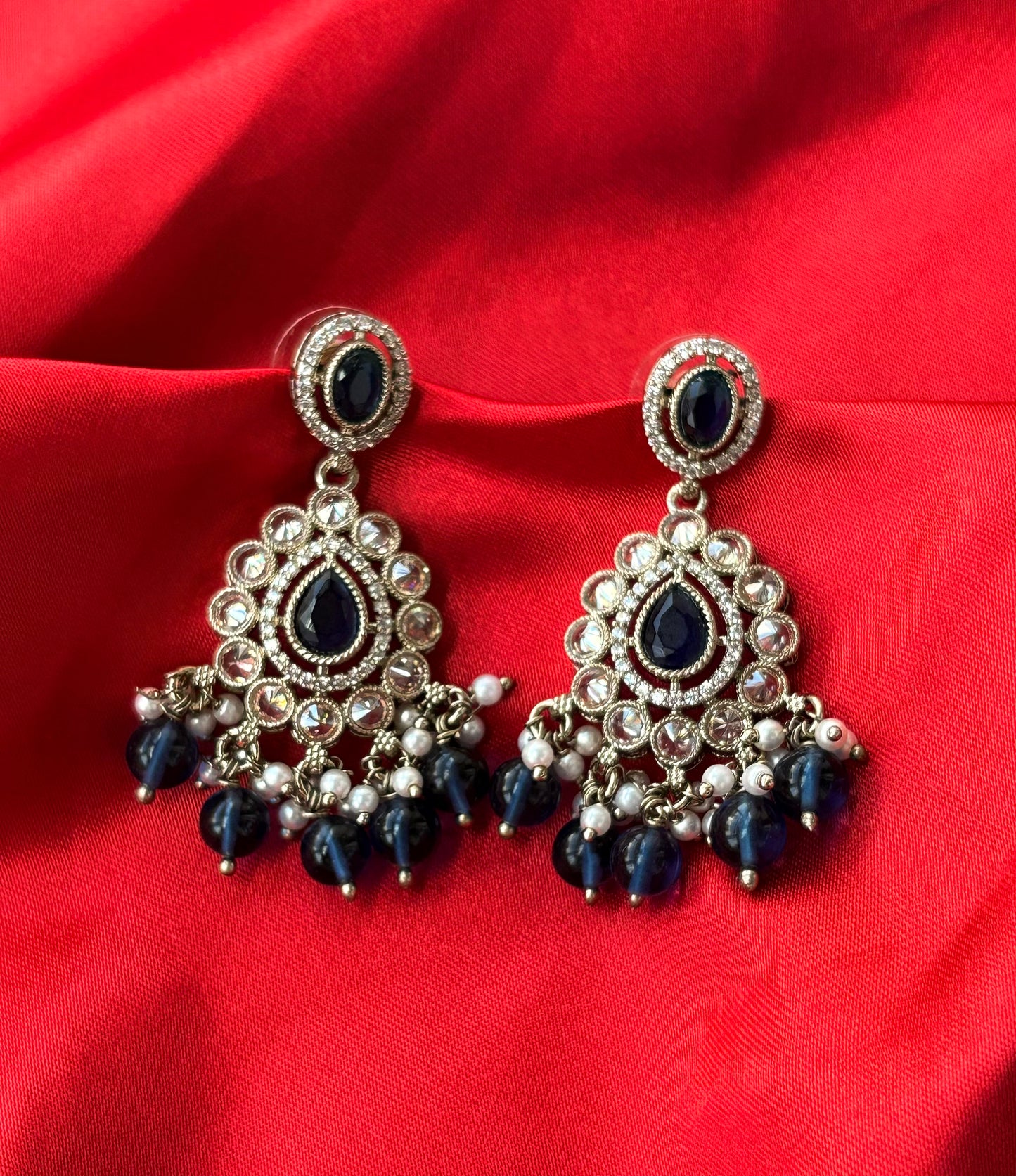 Noor Blue Kundan Drops