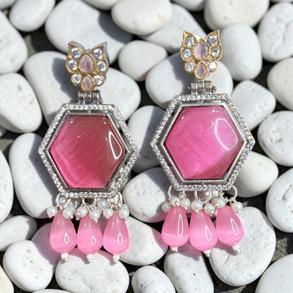 GEOMETRIC DROP EARRING OXIDIZED