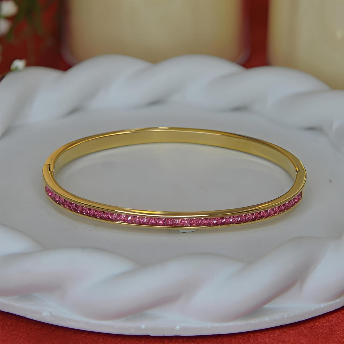 Elite Line Bangle (Gold/Pink Stones)