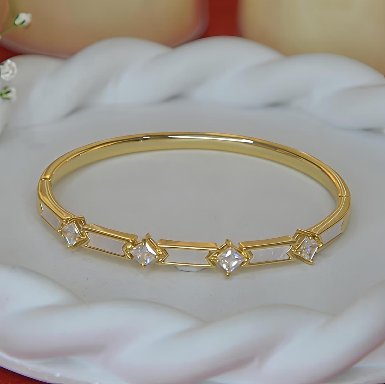 Mother Of Pearl Princess-Cut CZ Bangle