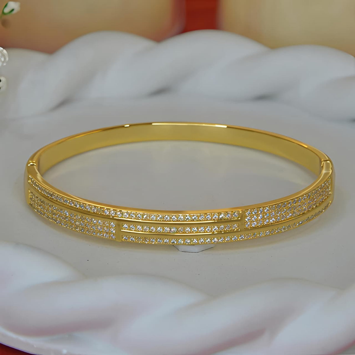 Gold Tone Cubic Zirvonia Pave Bangle